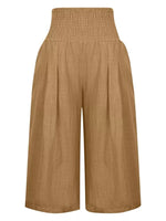 Smocked Wide-Leg Capri Pants