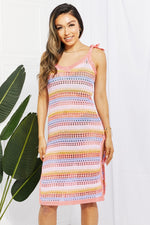 Striped Tie Shoulder Split Cover Up Dress - Ladyez