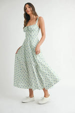 MABLE Floral Print Bustier Back Lace Up Midi Dress