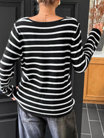 Striped Cross Front Long Sleeve Knit Top