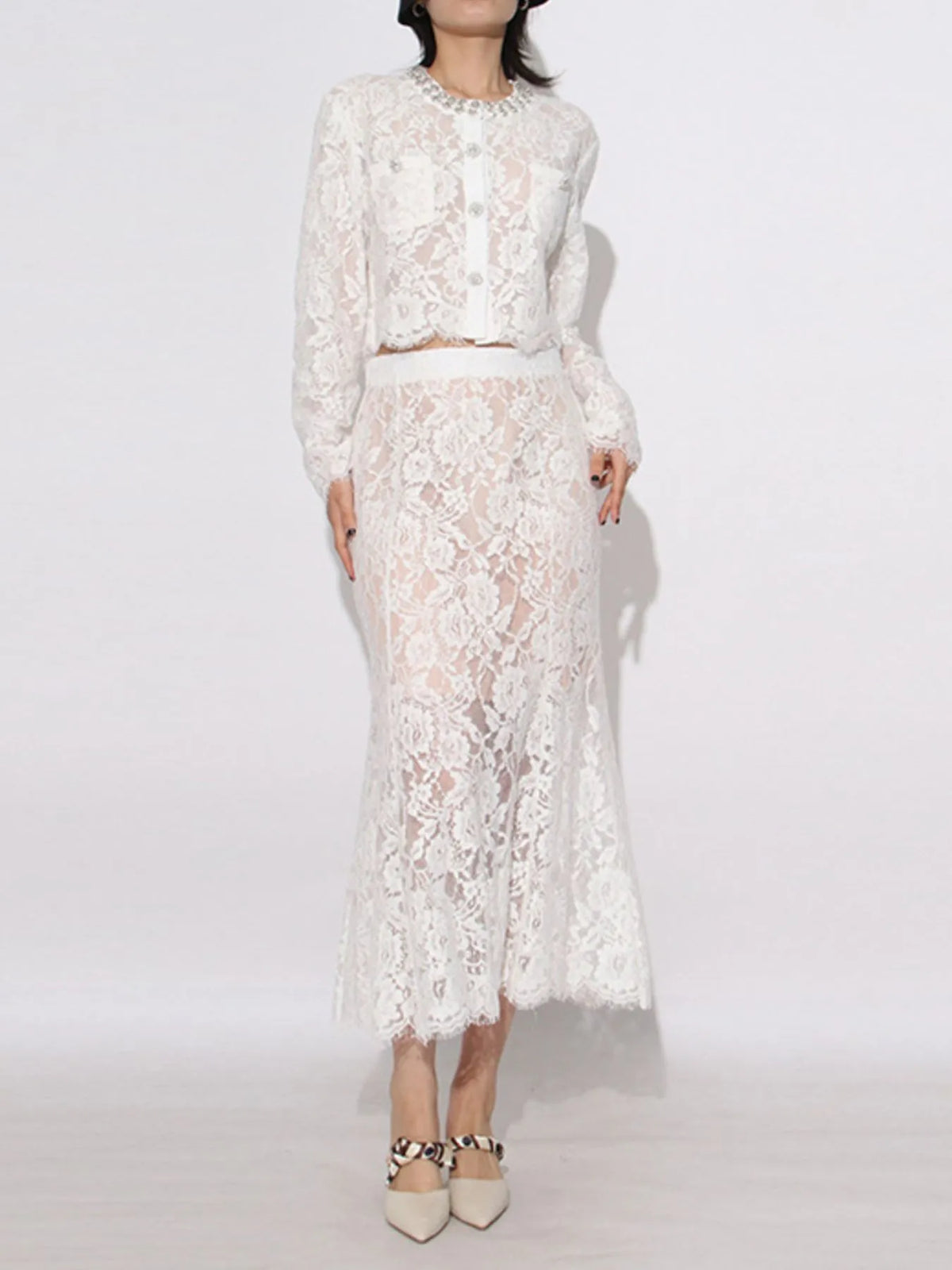 Lace Snap Down Top and Skirt Set
