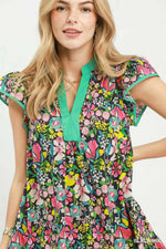 Umgee Floral Flutter Sleeve Tiered Mini Dress