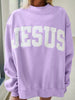 JESUS Letter Patch Graphic Exposed Seam Mock Neck Baggy Sweatshirt