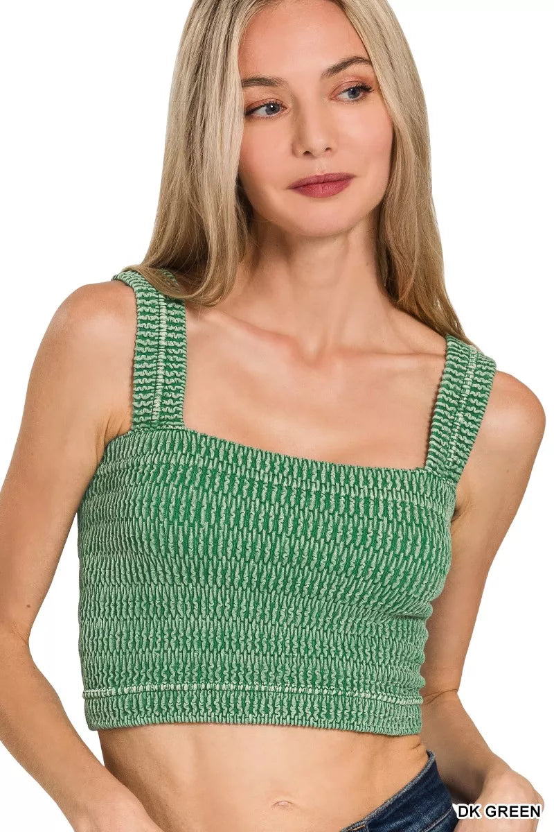 Zenana Seamless Winkle Stone Washed Bra Top
