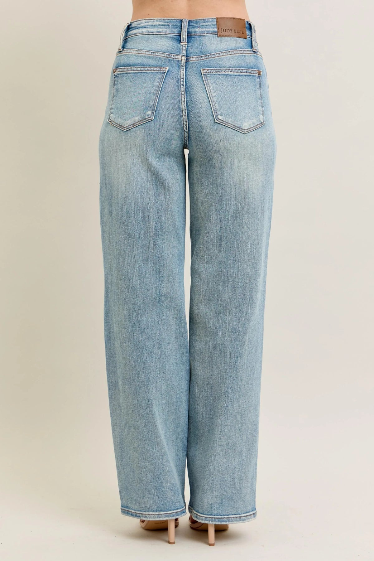 Judy Blue Full Size Hw Destroy & Knee Patch Straight Jeans Plus Size - Ladyez