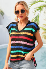 Angel Wings Striped V-Neck Slit Cover Up - Ladyez