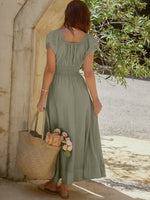 Smocked Waist Puff Sleeve Maxi Dress