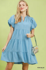 Umgee Puff Sleeve Tiered Babydoll Dress