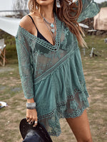 Lace Detail Plunge Cover-Up Dress - Ladyez