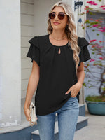 Round Neck Ruffled Layered Sleeve Blouse - Ladyez