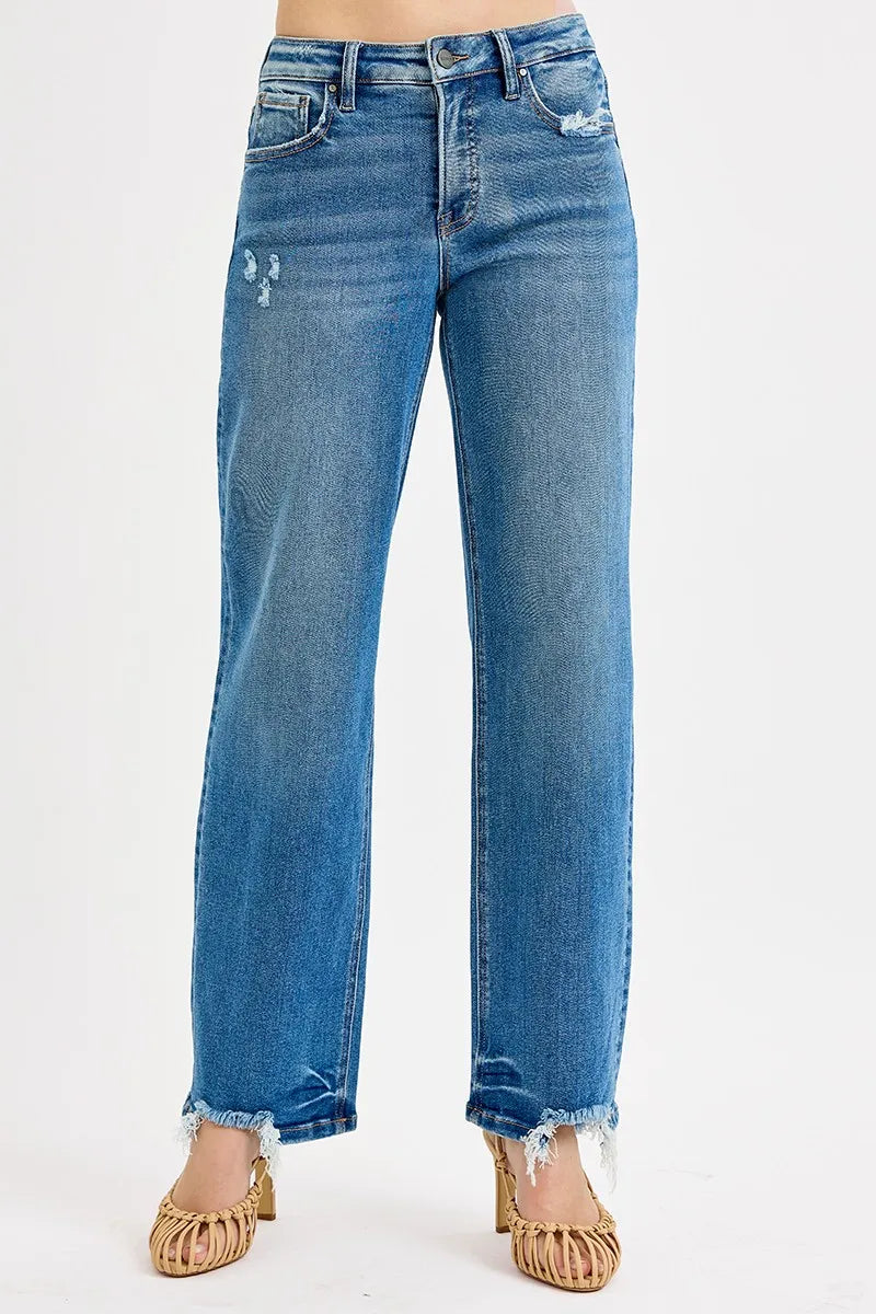 RISEN Full Size Mid Rise Baggy Jeans Plus Size - Ladyez