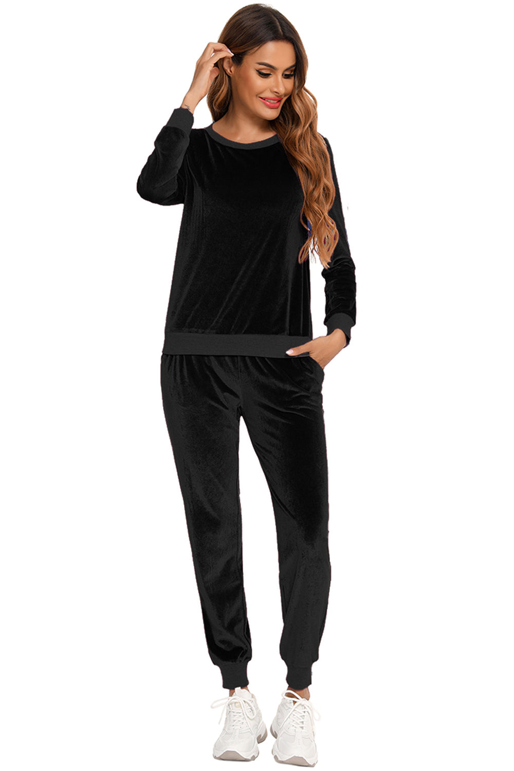 Round Neck Long Sleeve Loungewear Set with Pockets - Ladyez