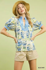 Umgee Abstract Print V-Neck Top