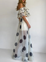 Polka Dot Ruffle Crop Top and Maxi Skirt Set