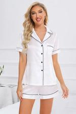 Printed Button Up Short Sleeve Top and Shorts Lounge Set - Ladyez