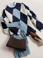 Vintage Argyle Round Neck Sweater