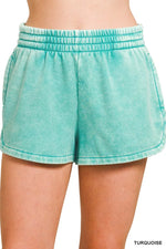 Zenana Acid Washed Elastic Waistband Dolphin Shorts