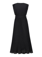 Tied Surplice Cap Sleeve Pleated Dress - Ladyez