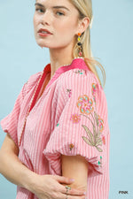 Umgee Embroidered Stripe Top
