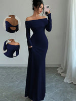 Off-Shoulder Long Sleeve Bodycon Maxi Dress - Ladyez