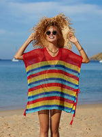 Angel Wings Cutout Striped Cover-Up with Tassel - Ladyez
