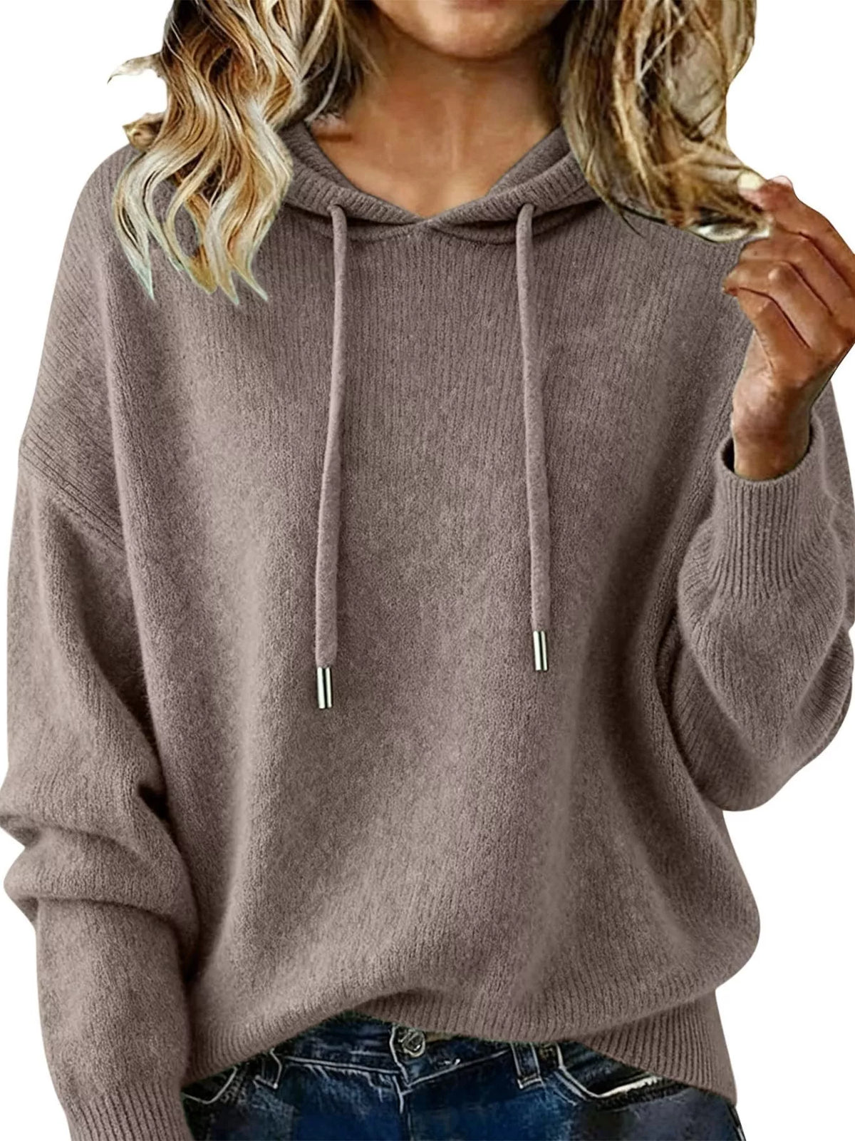Drawstring Long Sleeve Hooded Sweater