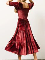 Smocked Half Sleeve Tiered Midi Dress - Ladyez