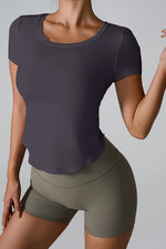 Cutout Round Neck Short Sleeve Active T-Shirt - Ladyez