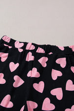 Heart Print Long Sleeve Top and Shorts Lounge Set - Ladyez