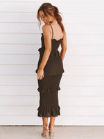 Smocked Ruffled Midi Cami Dress - Ladyez