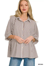 Zenana Oversized Stripe Button Down Shirt