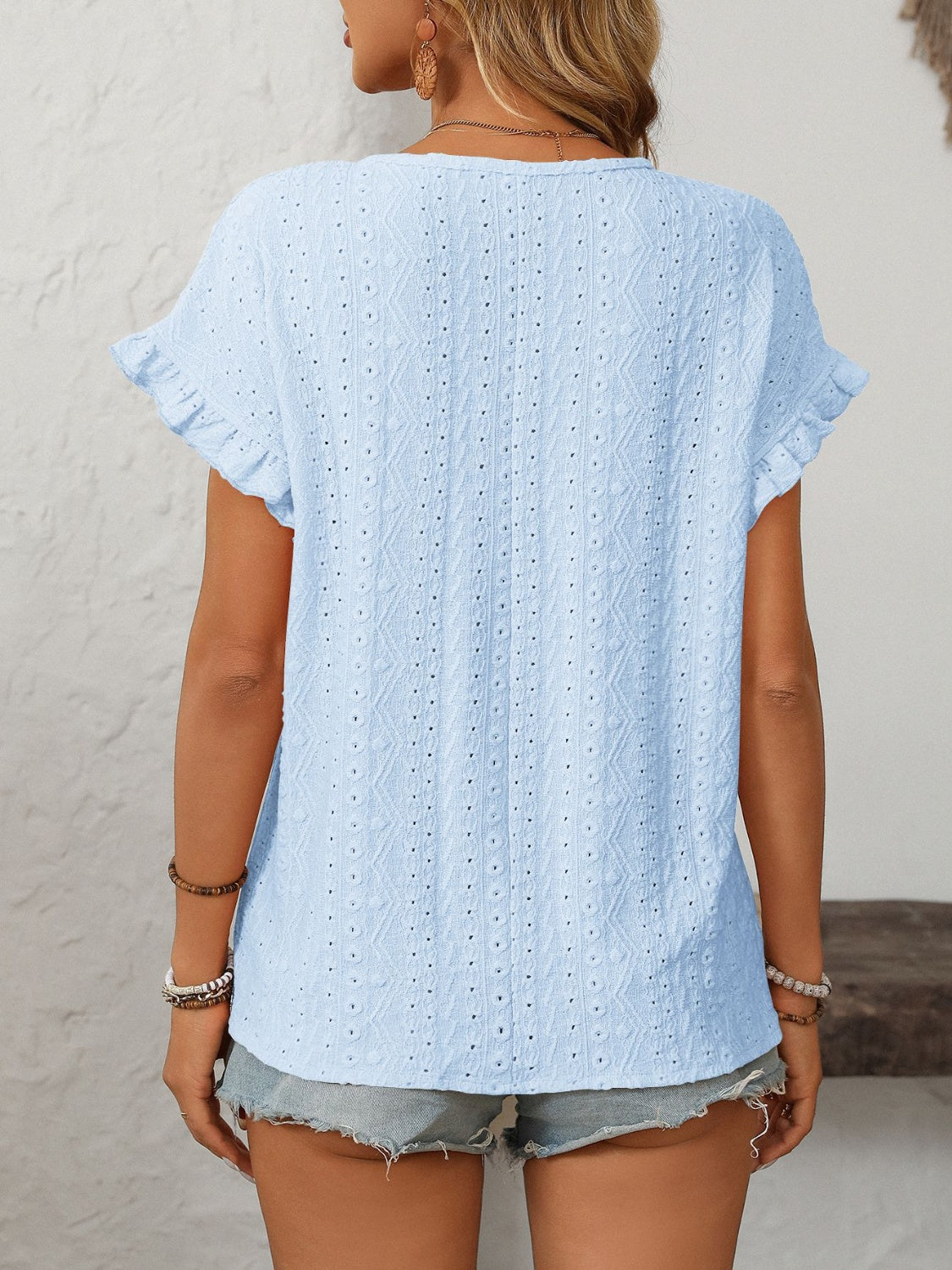 Mandy Eyelet Round Neck Short Sleeve Top - Ladyez