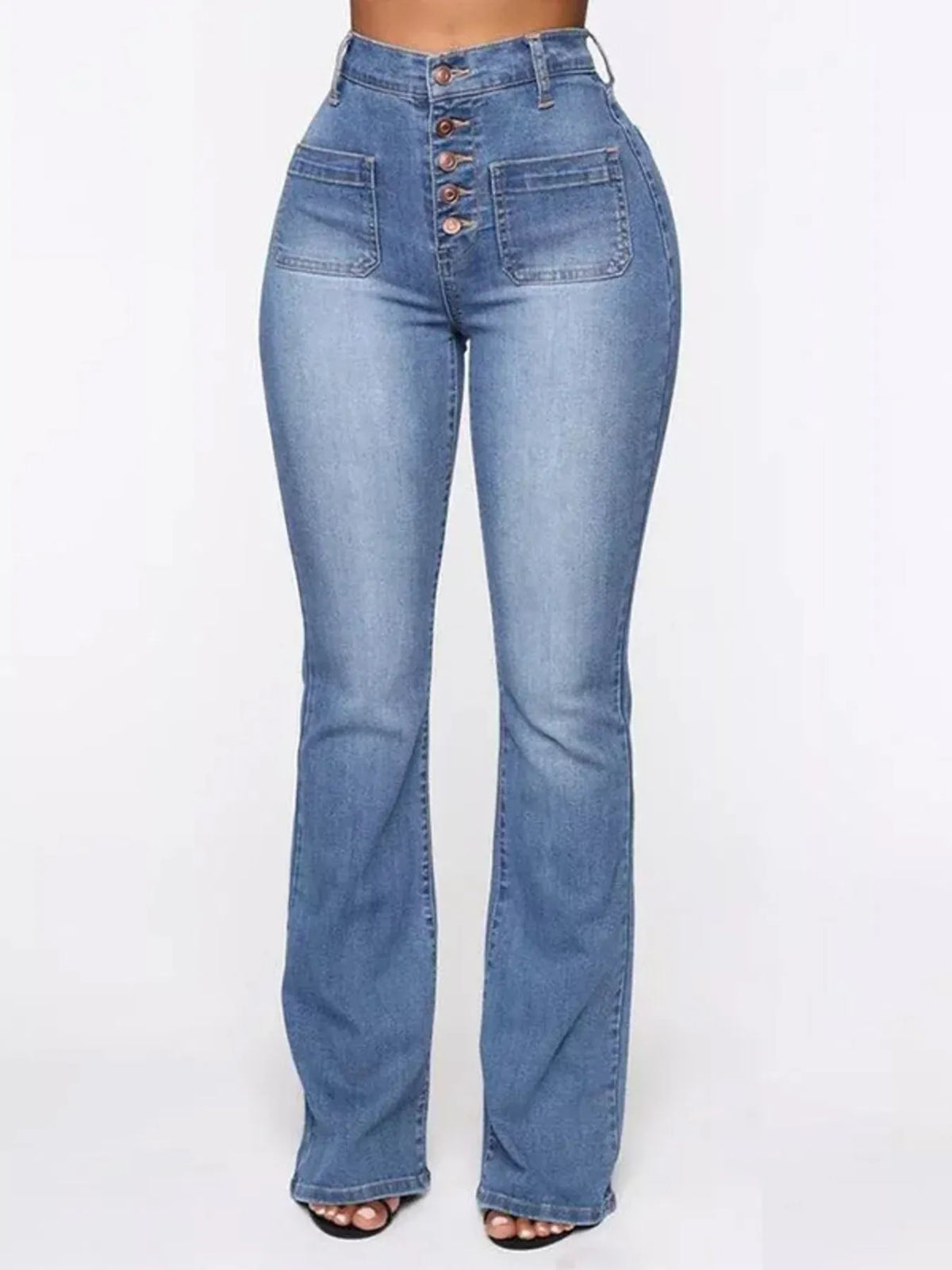 Full Size High Waisted Button-Fly Flare Jeans Plus Size - Ladyez