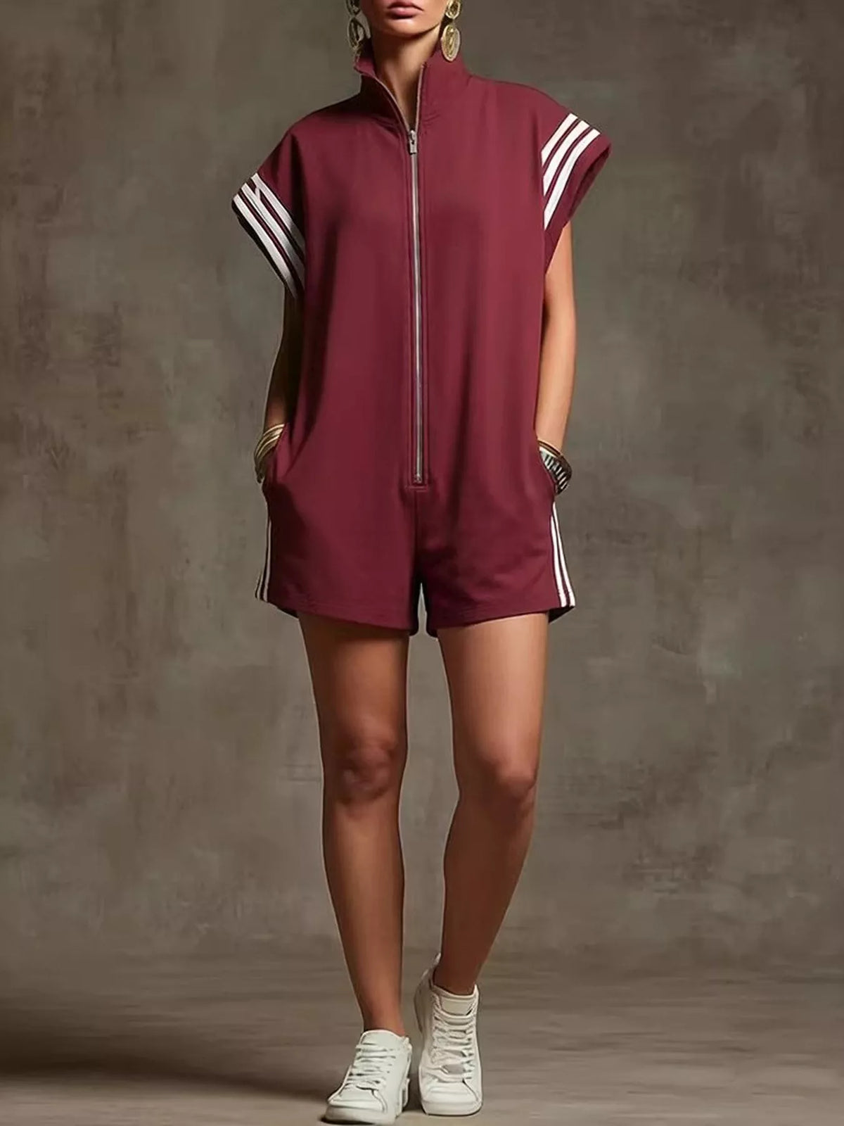 Striped Zip Front Romper