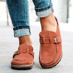 Round Toe Low Heel Buckle Loafers - Ladyez