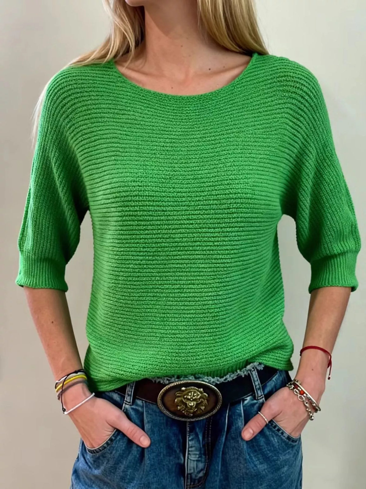 Full Size Ribbed Knit Round Neck Sweater Plus Size