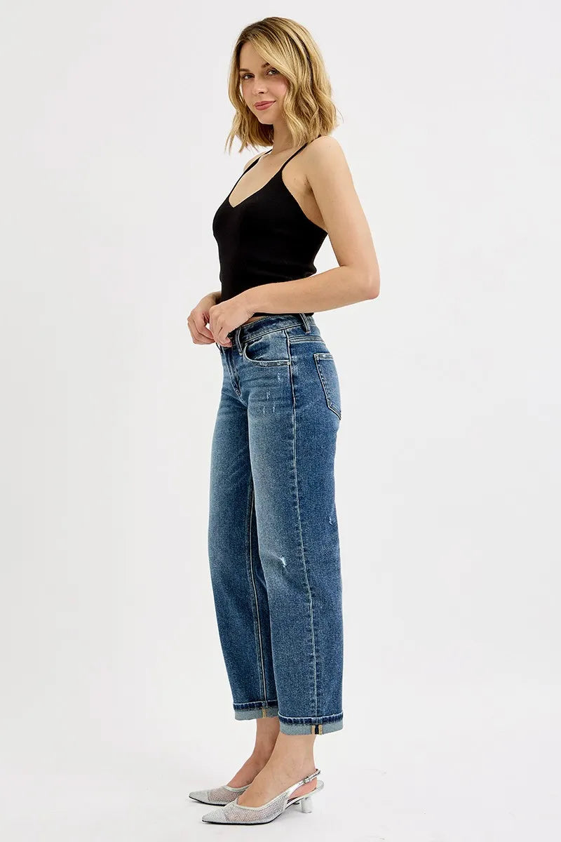 RISEN Full Size Low Rise Crop Boyfriend Jeans Plus Size - Ladyez