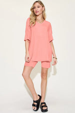Basic Bae Bamboo Full SizeV-Neck Drop Shoulder T-Shirt and Shorts Set