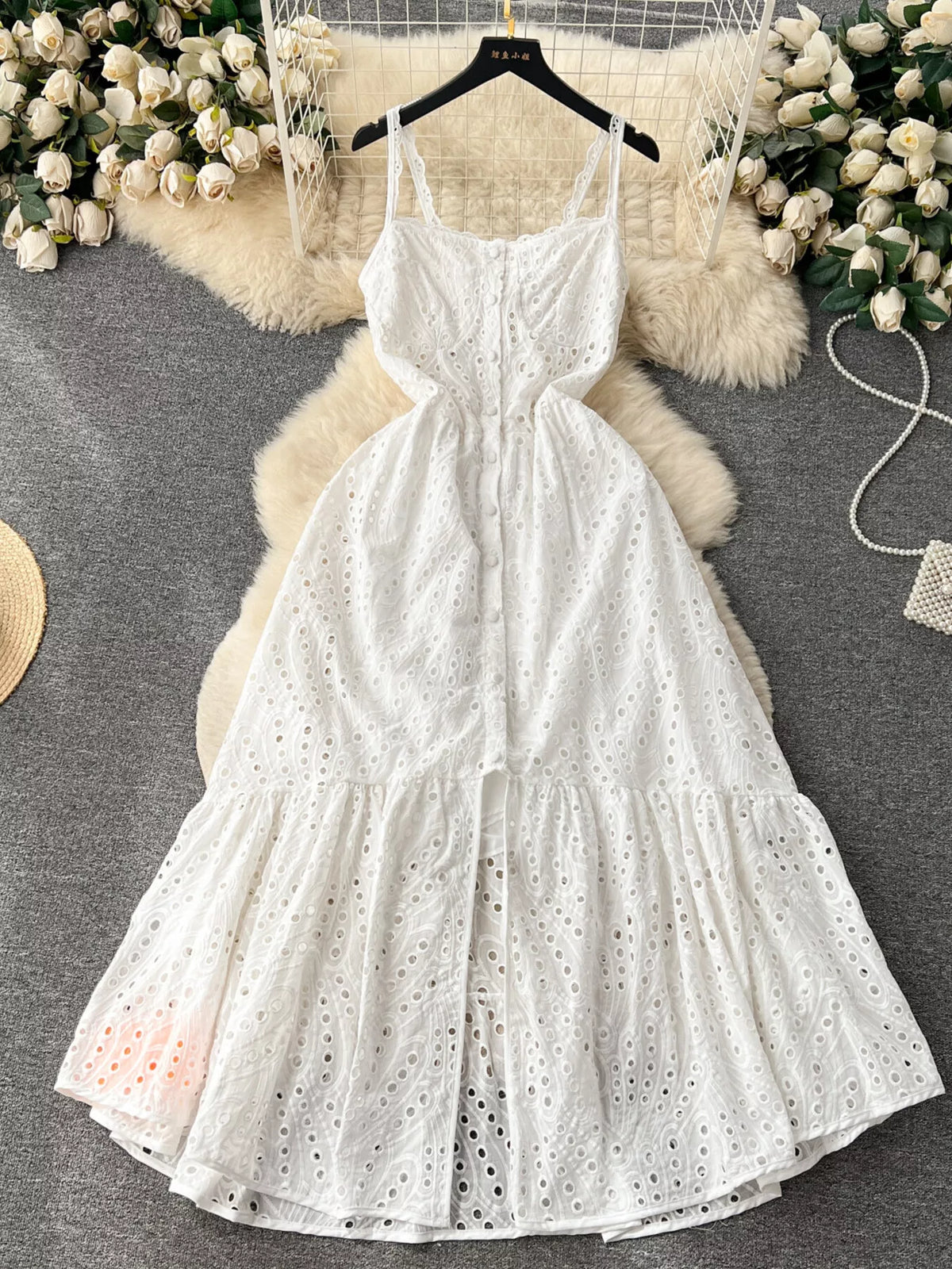 Eyelet Embroidered Tiered Cami Dress