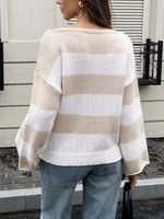 Striped Knit Boat Neck Sweater