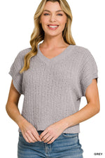 Zenana Textured Knit V-Neck Cropped Sweater