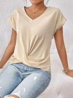 V-Neck Twist Front Top - Ladyez