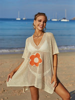 Angel Wings Openwork Flower V-Neck Short Sleeve Cover Up - Ladyez