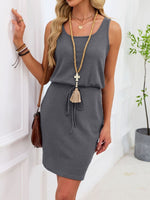 Casual Sleeveless Drawstring Waist Knit Dress