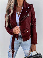 Full Size Zip Up Leather Motorcycle Biker Jacket Plus Size