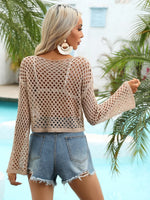 Hollow Out Boat Neck Flare Sleeve Cover-Up - Ladyez