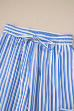 Stripe Drawstring Elastic Waist Patch Pocket Wide Leg Ankle-length Pants
