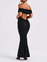 Devine Backless Lace Off-Shoulder Maxi Dress - Ladyez