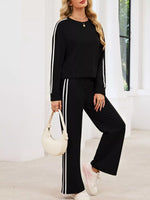 Striped Round Neck Sweatshirt and Pants Set