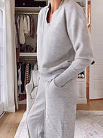 Full Size Cozy V-Neck Top and Pants Set Plus Size